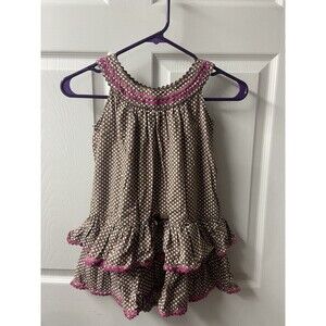 Genuine Kids From Oshkosh Dress Girls 5T Brown Polka Dot Rick Rack Tiered Peplum